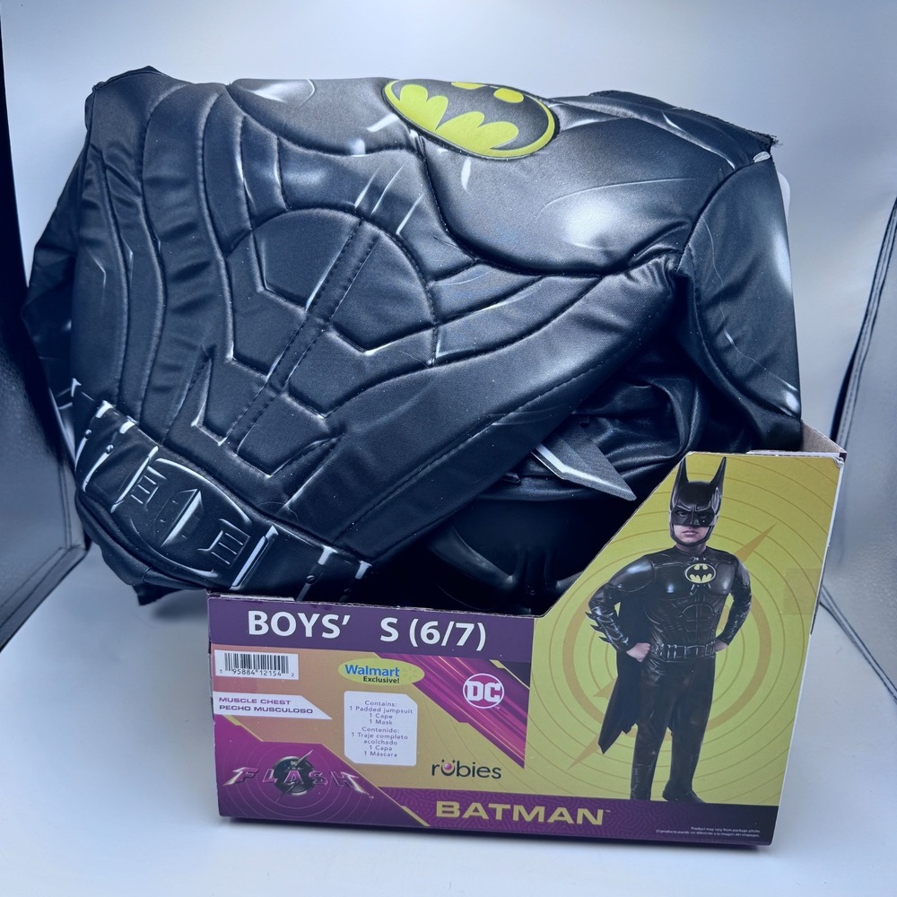Rubies DC Batman Boys Muscle Chest Costume Cape Mask Size S 6/7 The Flash